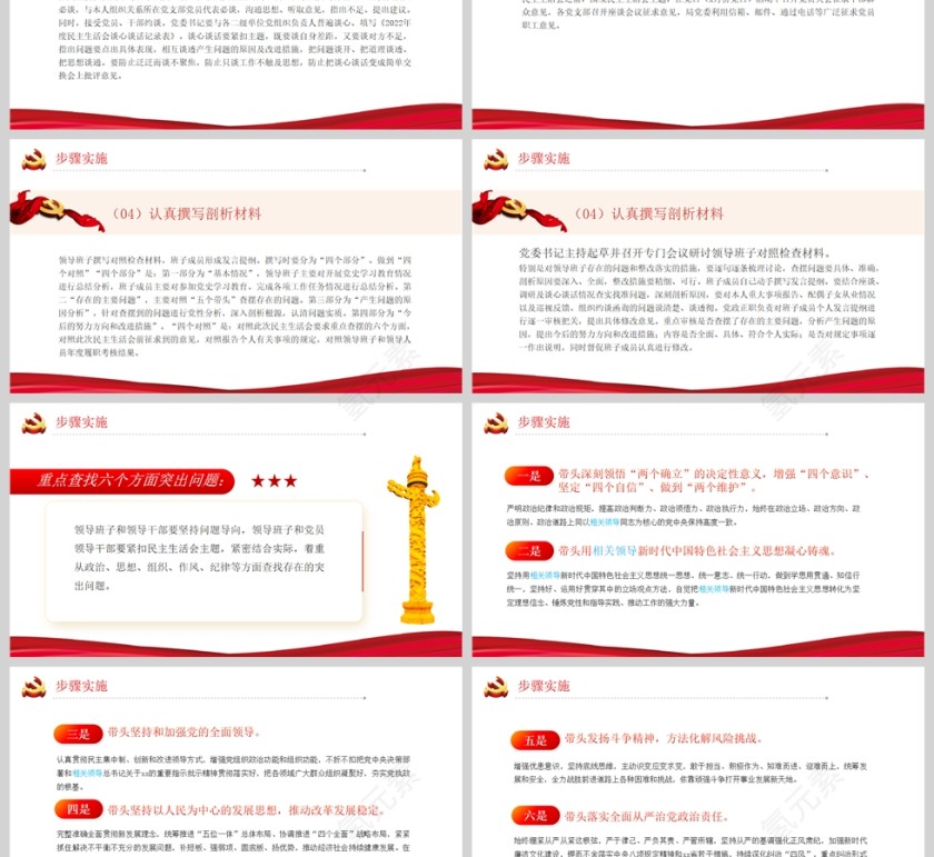 红色党政风领导班子民主生活会方案PPT模板第3张