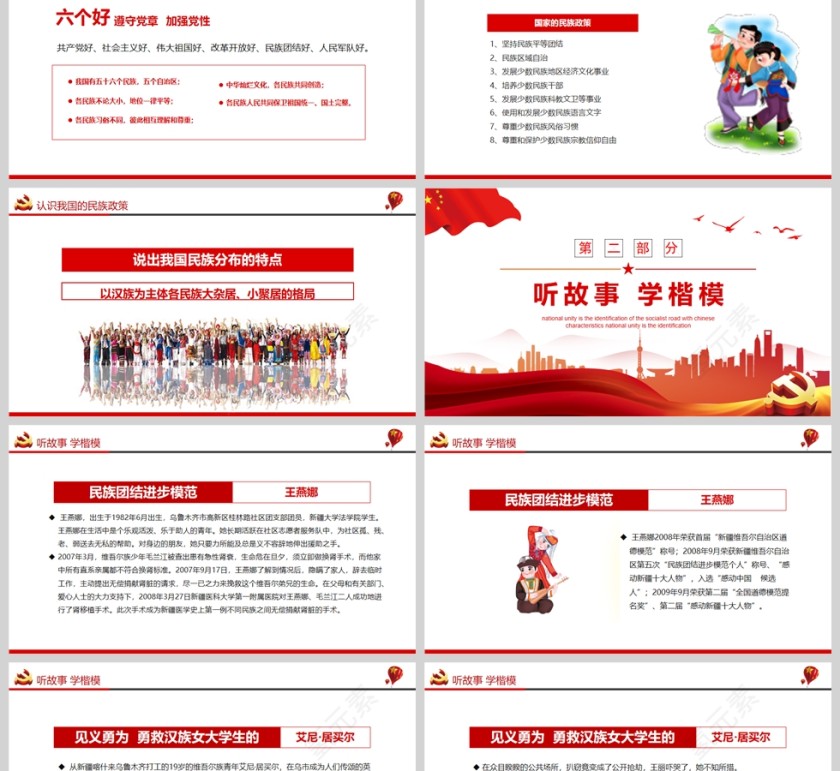 红色党政风民族团结教育课件PPT模板第2张