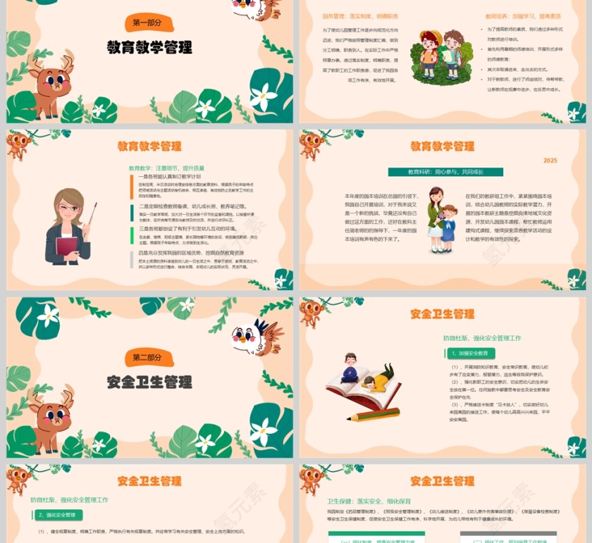 清新卡通幼儿园年终总结PPT模板第2张