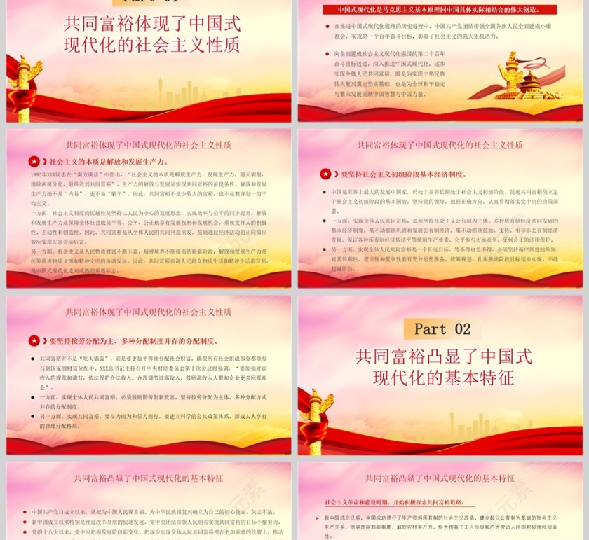 红色党政风大气深刻把握共同富裕的本质要求和重要特征PPT模板第2张