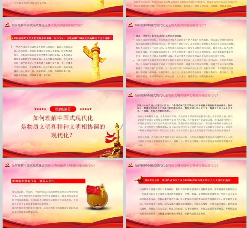 红色党政风大会报告辅导百问关于中国式现代化PPT模板第4张
