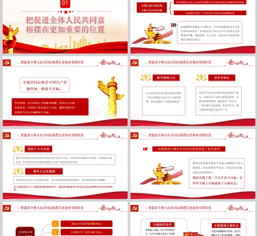 红色党政风沿着中国现代化道路走共同富裕PPT模板第2张