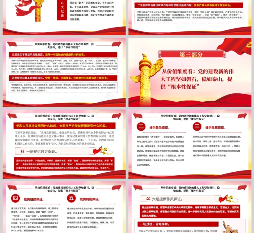 红色党政风三个维度标注新时代党的建设历史性成就PPT模板第3张