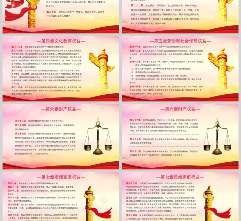 红色党政风中华人民共和国妇女权益保障法PPT模板第3张