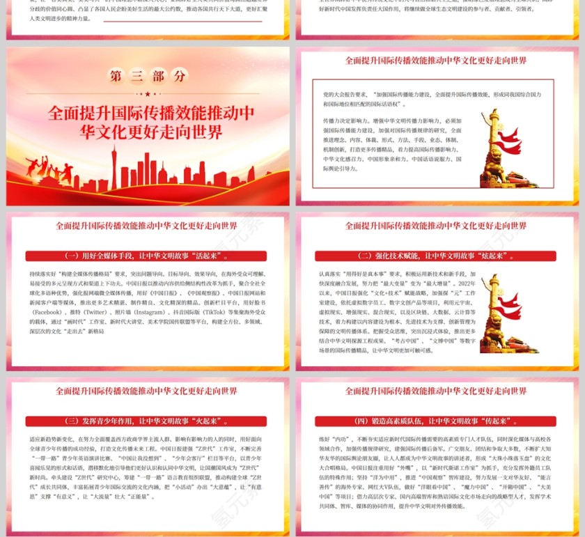 红色党政风坚定文化自信增强中华文明传播力影响力PPT模板第4张