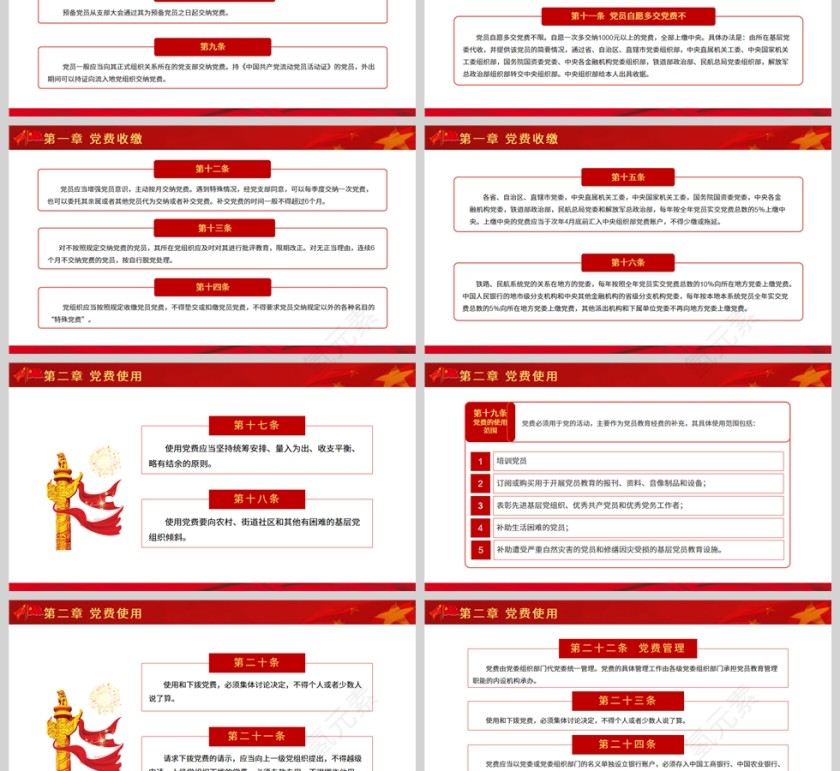 红色党政风关于党费收缴使用与管理规定PPT模板第3张