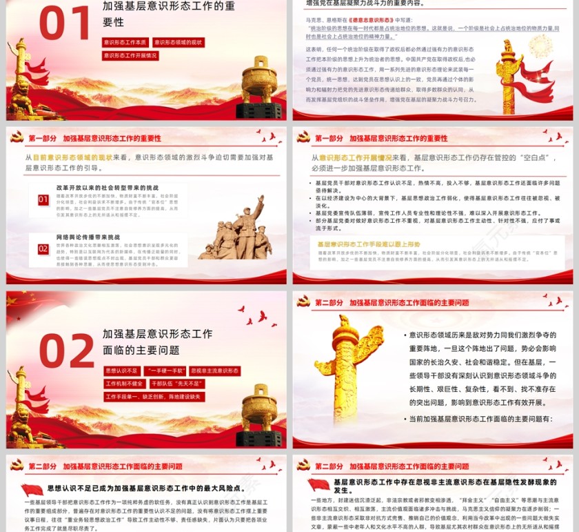 红色党政风社区意识形态工作汇报PPT模板第2张