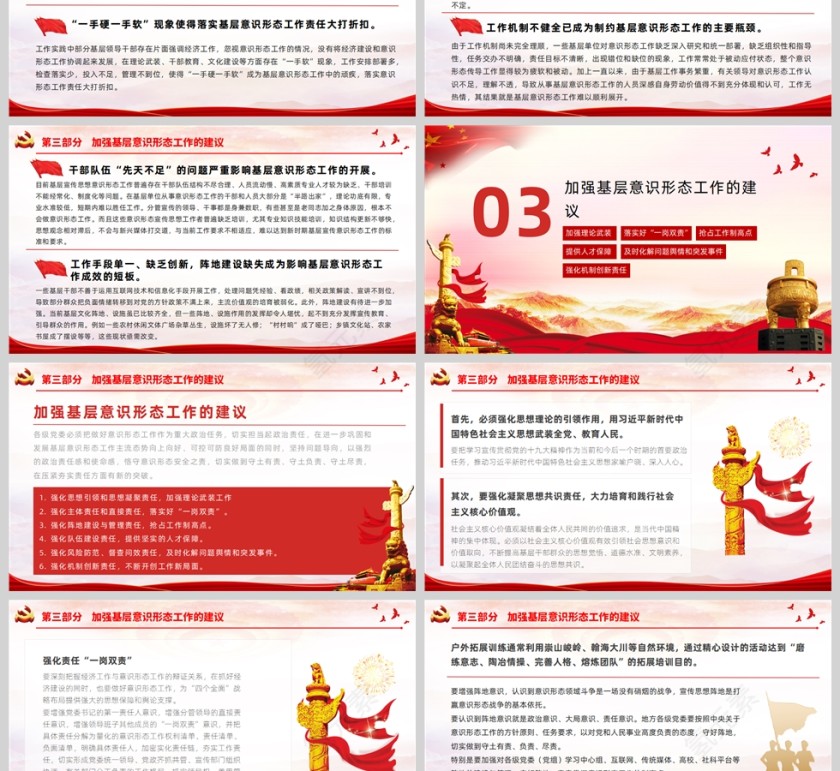 红色党政风社区意识形态工作汇报PPT模板第3张