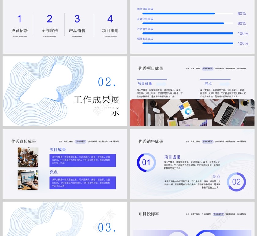 现代职业人员蓝紫色部门年度工作总结科技企业分享中文ppt第2张