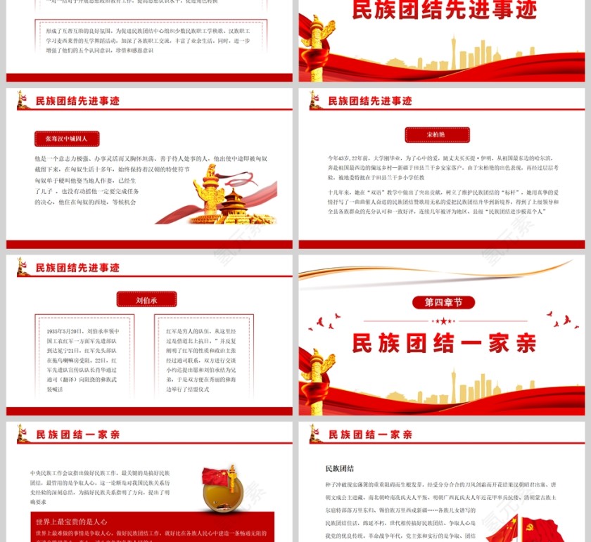 红色党政风石榴花开迎盛世，民族团结谱新篇PPT模板第3张