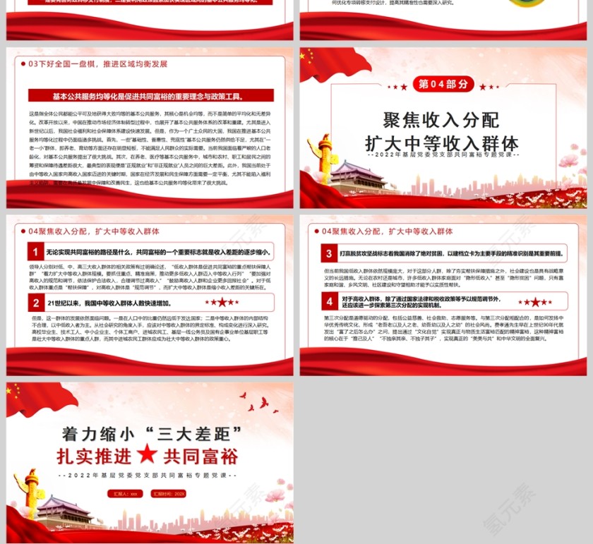 红色党政风着力缩小三大差距扎实推进共同富裕PPT模板第4张