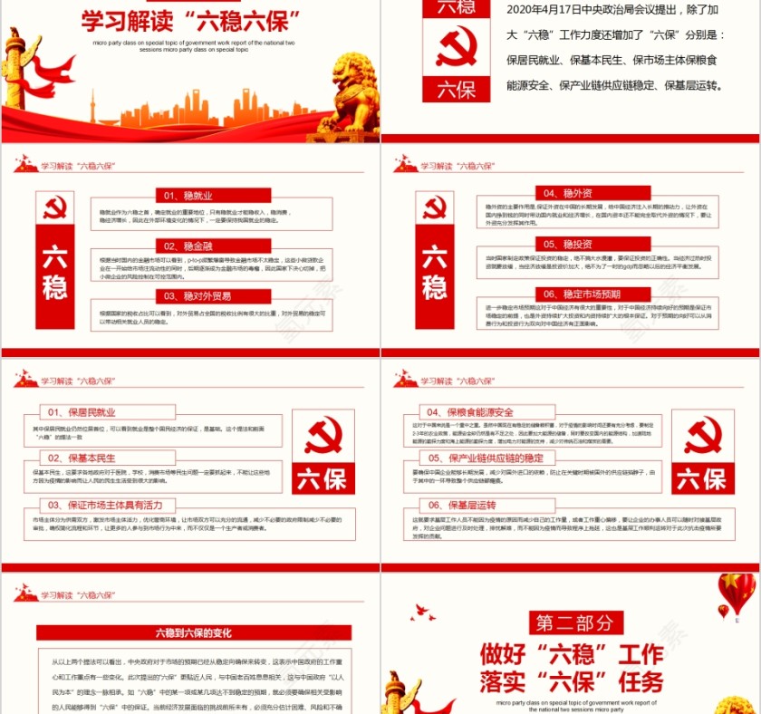 六保六稳学习贯彻2020全国两会政府工作报告专题微党课PPT第2张