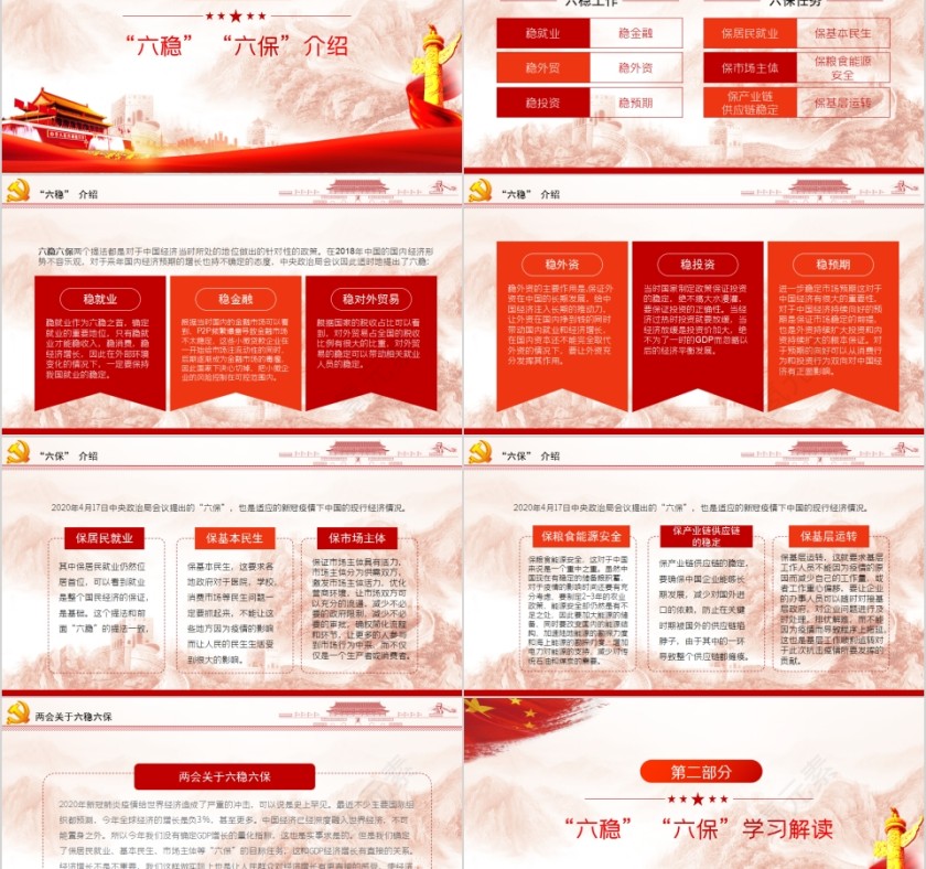 六稳六保学习解读专题党课动态PPT模板第2张