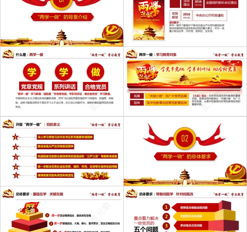 全体党员开展“两学一做”从严治党学习教育专题动态PPT模板第2张