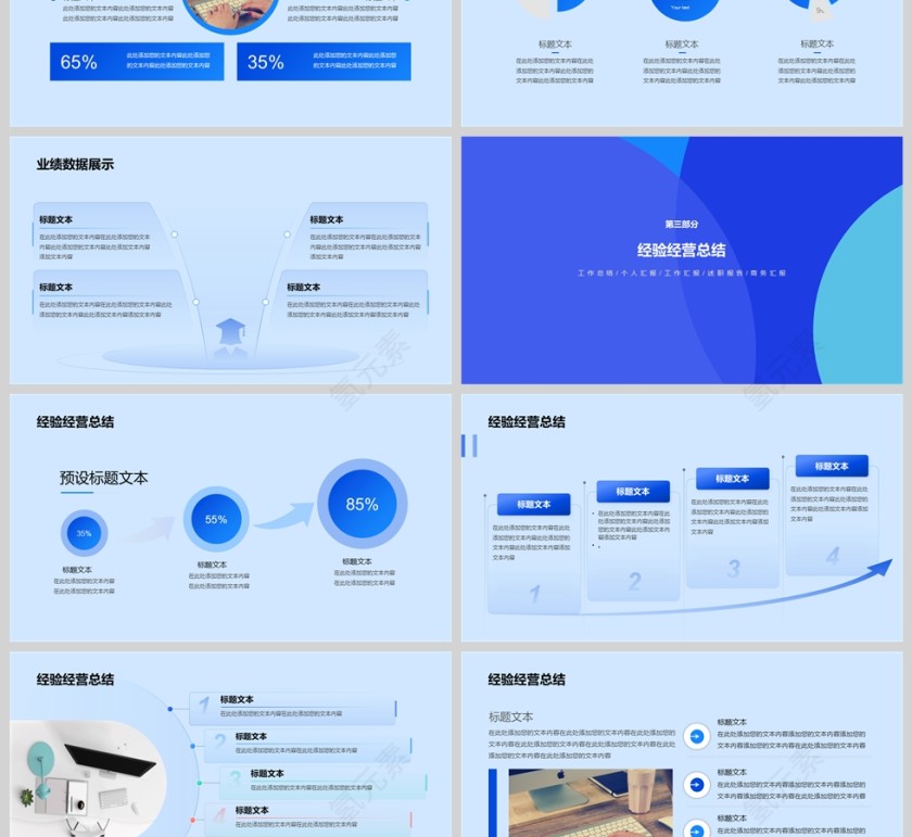 蓝色商务简约风工作汇报PPT模板第3张