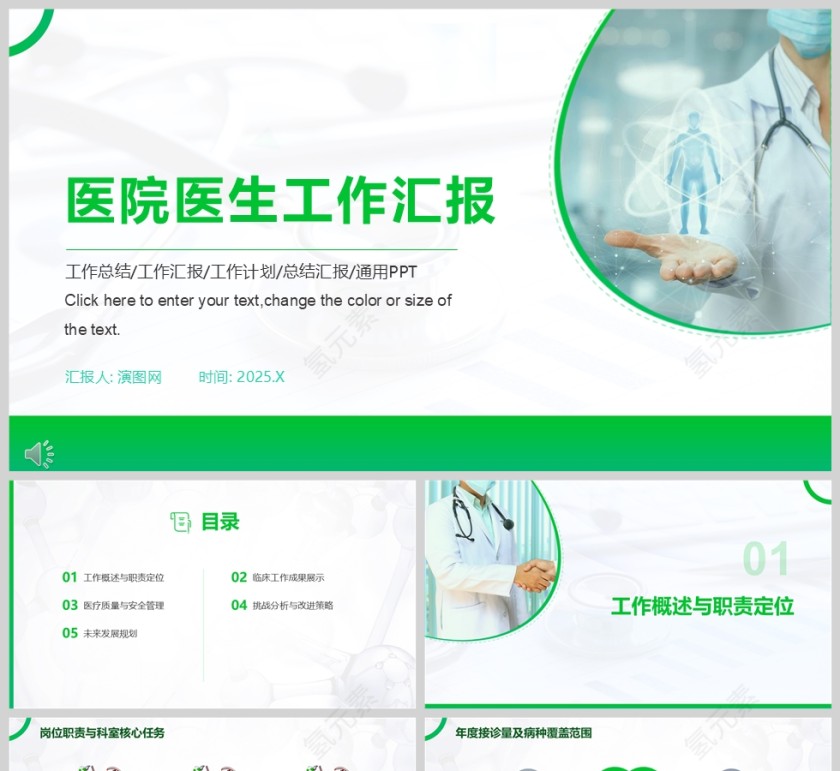 绿色清新医院医生工作汇报PPT模板第1张