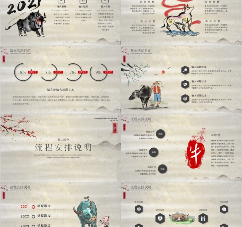 牛气冲天牛年大吉年终总结汇报PPT模板第2张