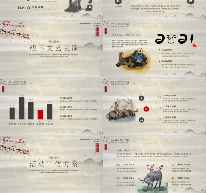 牛气冲天牛年大吉年终总结汇报PPT模板第3张