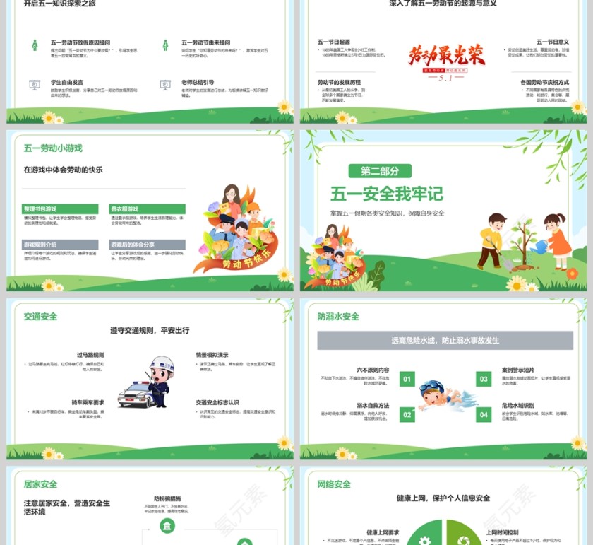 卡通小学生五一劳动节安全教育主题班会课件PPT第2张
