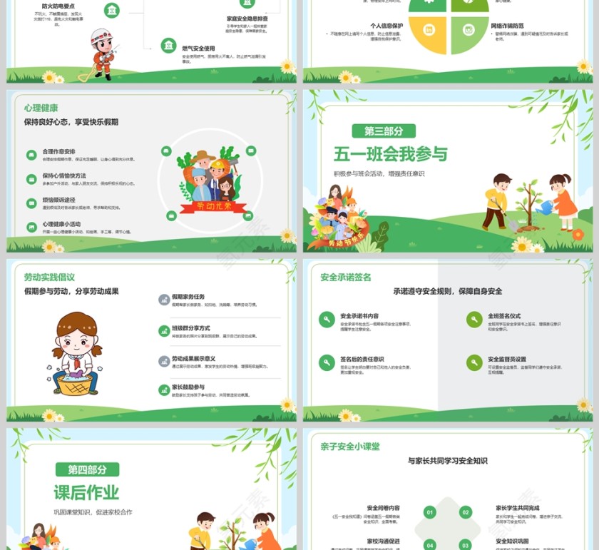 卡通小学生五一劳动节安全教育主题班会课件PPT第3张