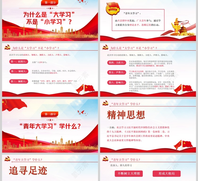 红色党政风2022读懂青年大学习行动PPT大气共青团员青年大学习行动专题党课党建课件模板第2张