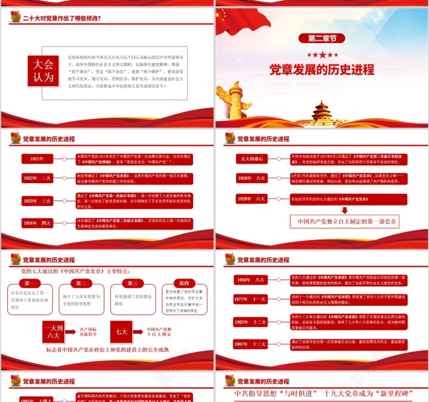 红色党政风2022哪些新内容写入了党章PPT红色简洁风关于《中国共产党党章（修正案）的决议专题党课党建课件PPT模板第4张
