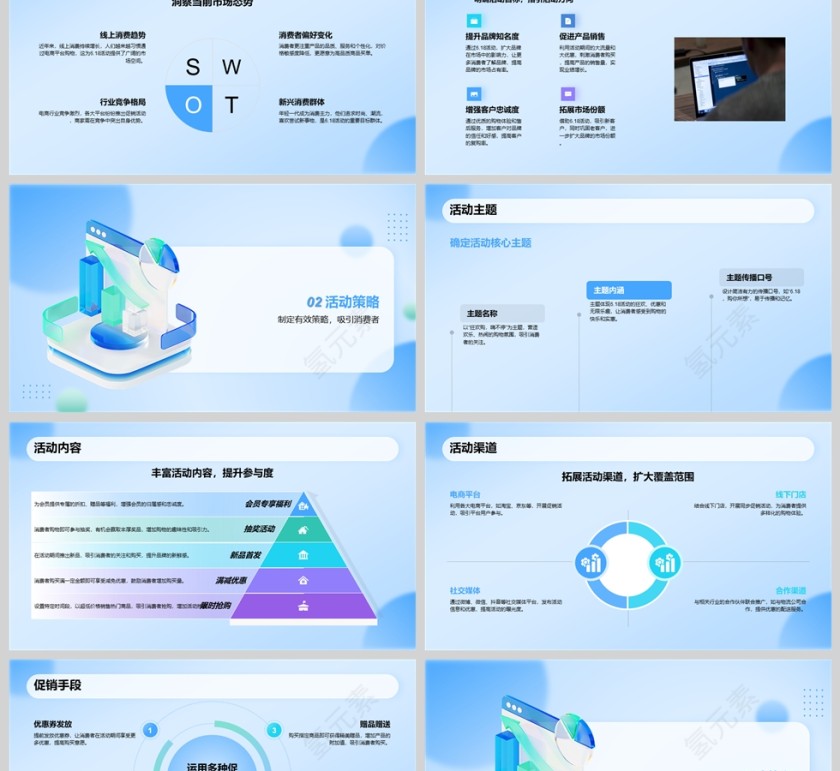 蓝色插画风618年中大促促销活动策划方案PPT模板第2张