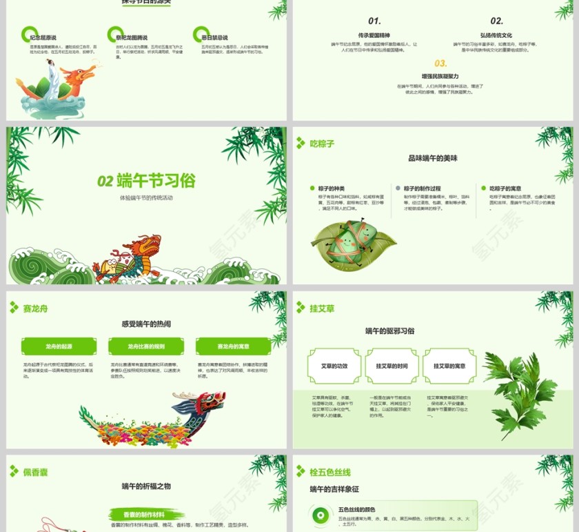 2025绿色卡通中小学生端午节主题班会安全教育课件ppt第2张