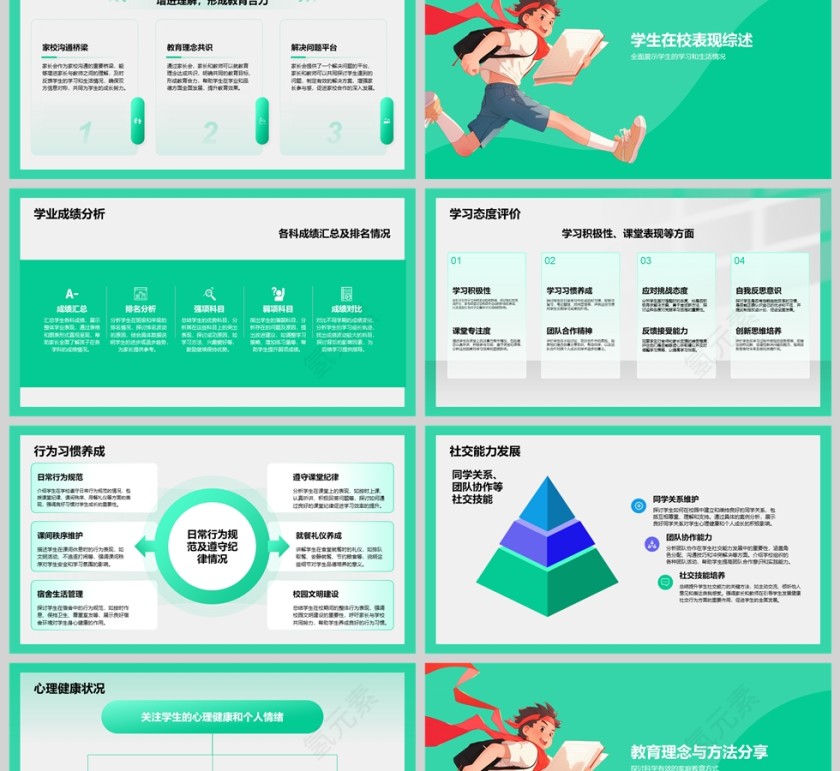 绿色清新初中期末家长会PPT课件模板第2张