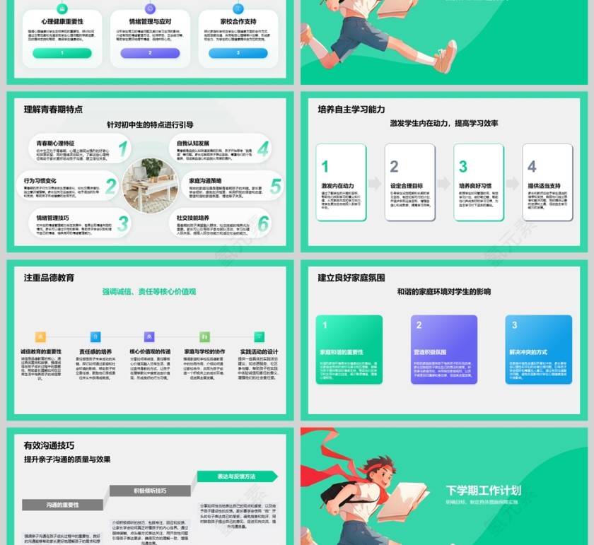绿色清新初中期末家长会PPT课件模板第3张