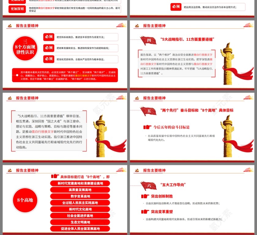 红色党政风深入学习解读浙江省第十五次党代会报告PPT模板第4张