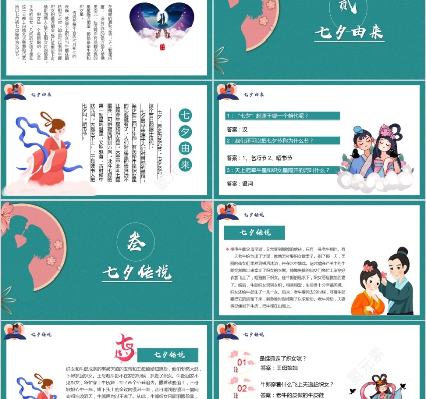 简约绿色浪漫七夕七夕情人节PPT模板第2张