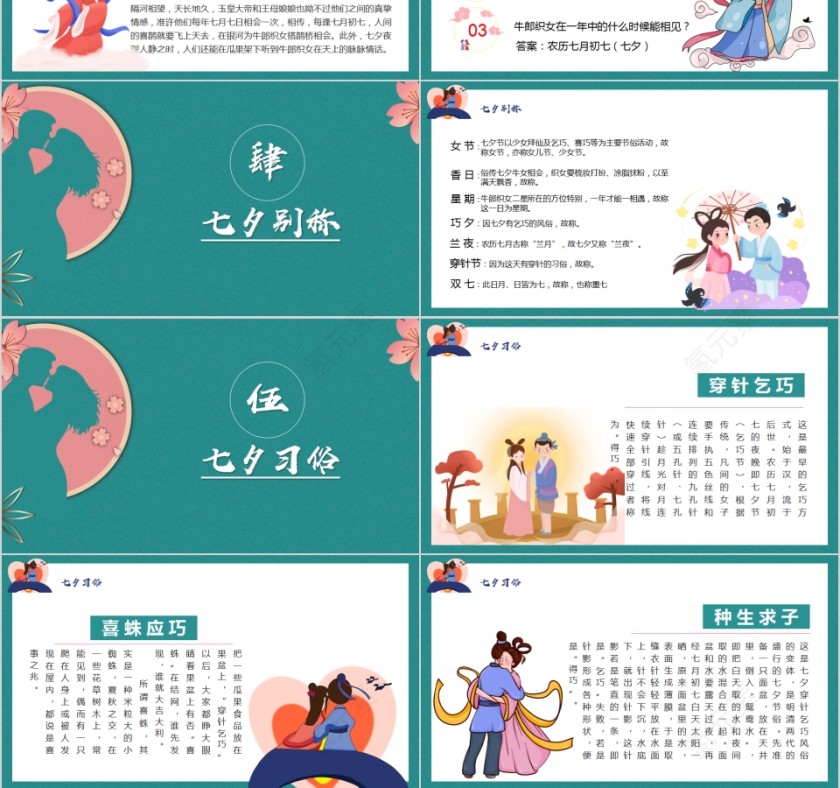 简约绿色浪漫七夕七夕情人节PPT模板第3张