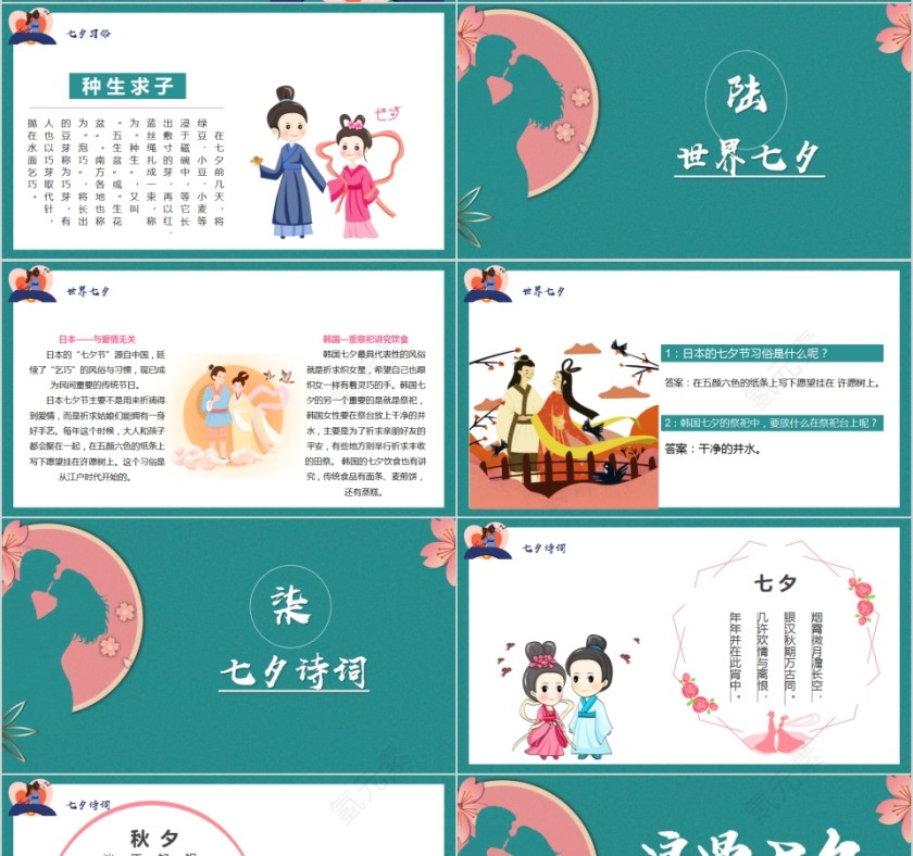 简约绿色浪漫七夕七夕情人节PPT模板第4张