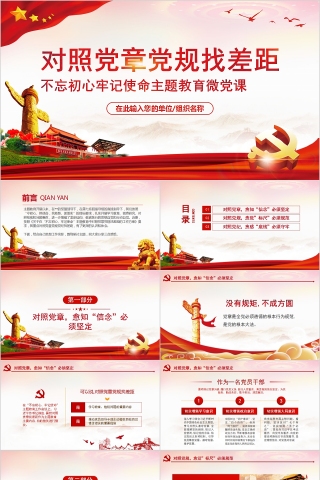 不忘初心牢记使命主题教育微党课对照党章党规找差距PPT