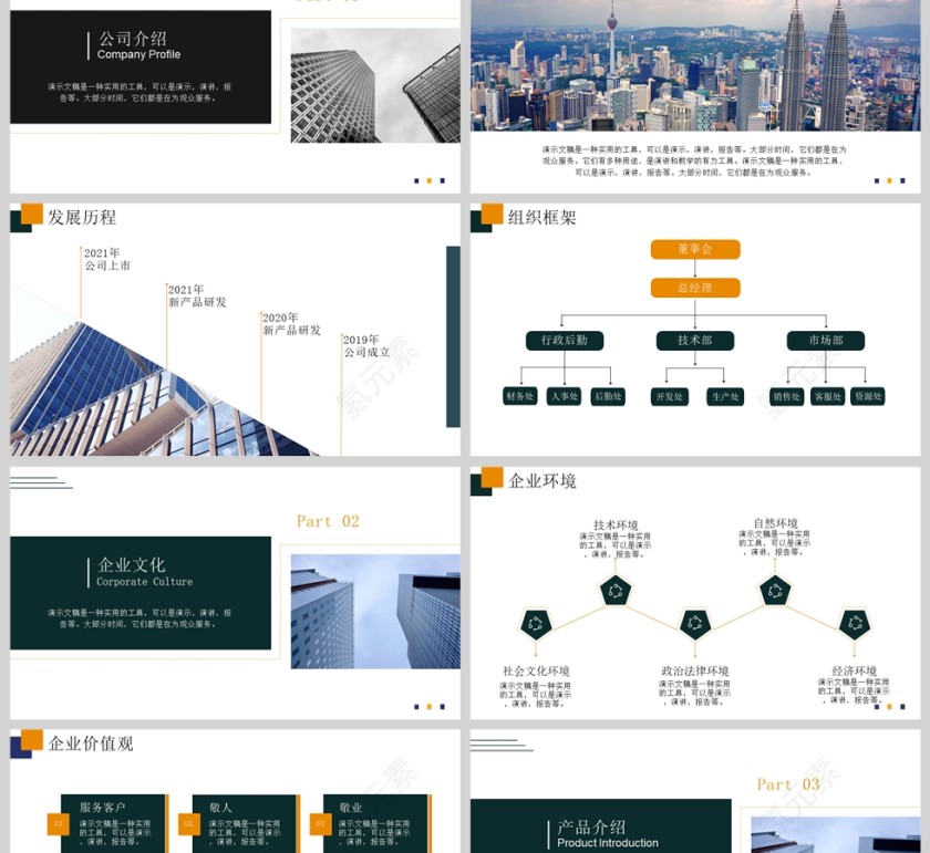 现代简洁清新橙绿色商务企业宣传ppt第2张