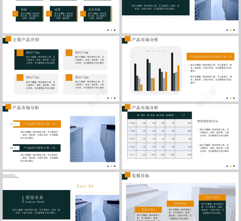现代简洁清新橙绿色商务企业宣传ppt第3张