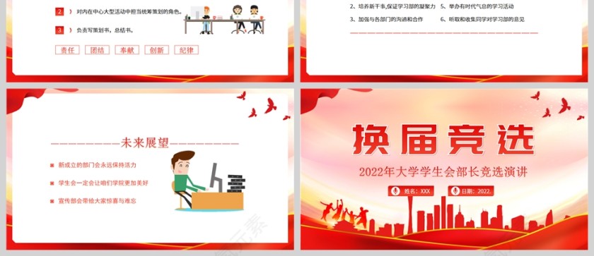 红色大学校园换届竞选PPT模板第3张