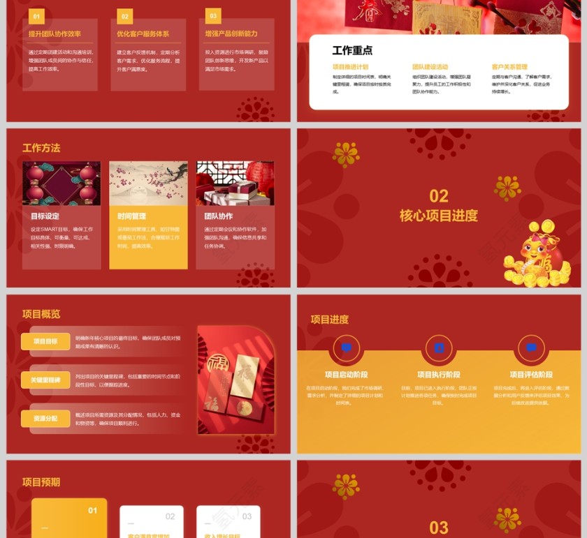 红色大气2024蛇年新年工作计划PPT模板第2张