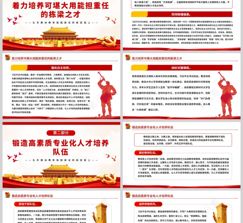 红色党政风认真答好根本问题和核心课题坚决贯彻落实立德树人根本任务扎实推动教育强国建设的新征程PPT模板第2张