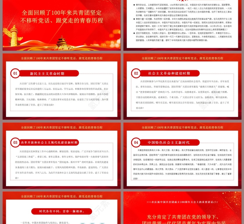 红色党政风庆祝中国共产主义青年团成立100周年大会讲话PPT模板第2张