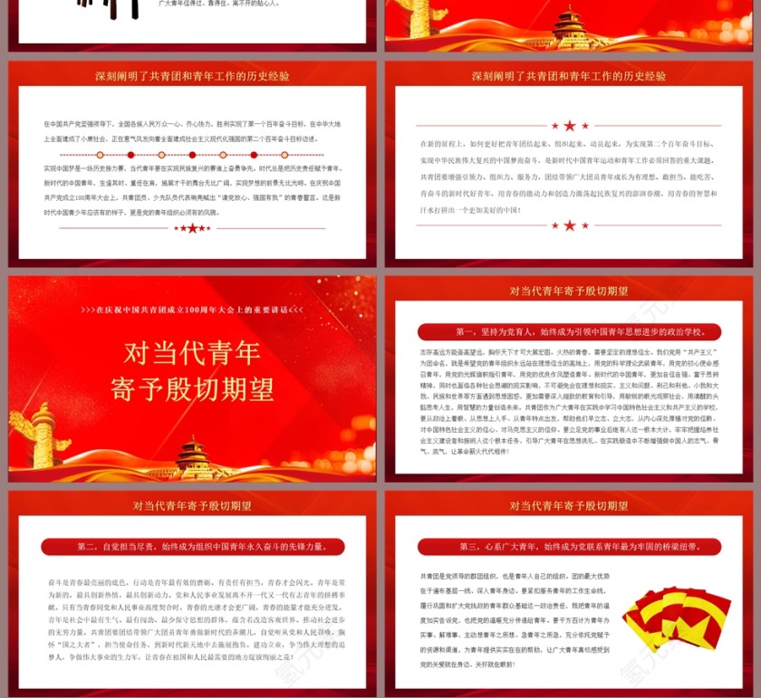 红色党政风庆祝中国共产主义青年团成立100周年大会讲话PPT模板第4张