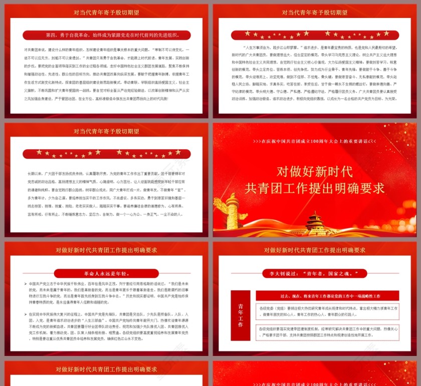 红色党政风庆祝中国共产主义青年团成立100周年大会讲话PPT模板第5张