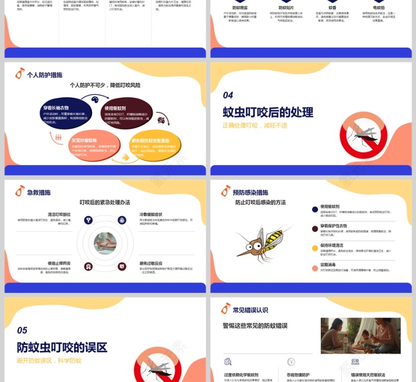 卡通夏季防蚊虫叮咬指南教育课件ppt模板第3张