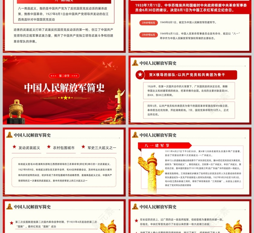 红色党政党建风八一建军节PPT党课模板第2张