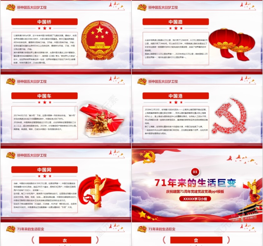 庆祝建国71周年党建党政党课PPT模板第4张