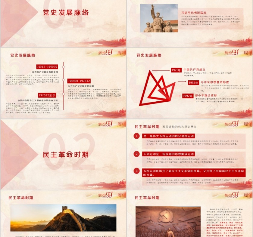 辉煌99年建党节99周年党史党课学习PPT模板第2张