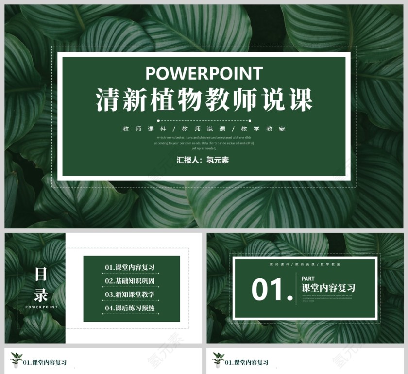 绿色植物风格教师说课PPT模板第1张