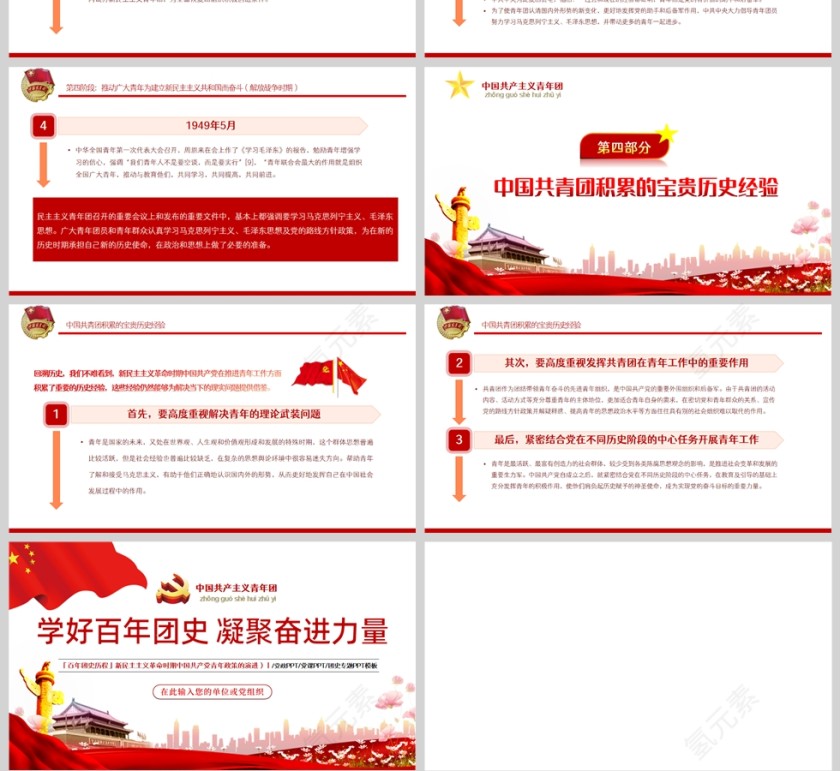 红色党政风学好百年团史凝聚奋进力量PPT模板第4张