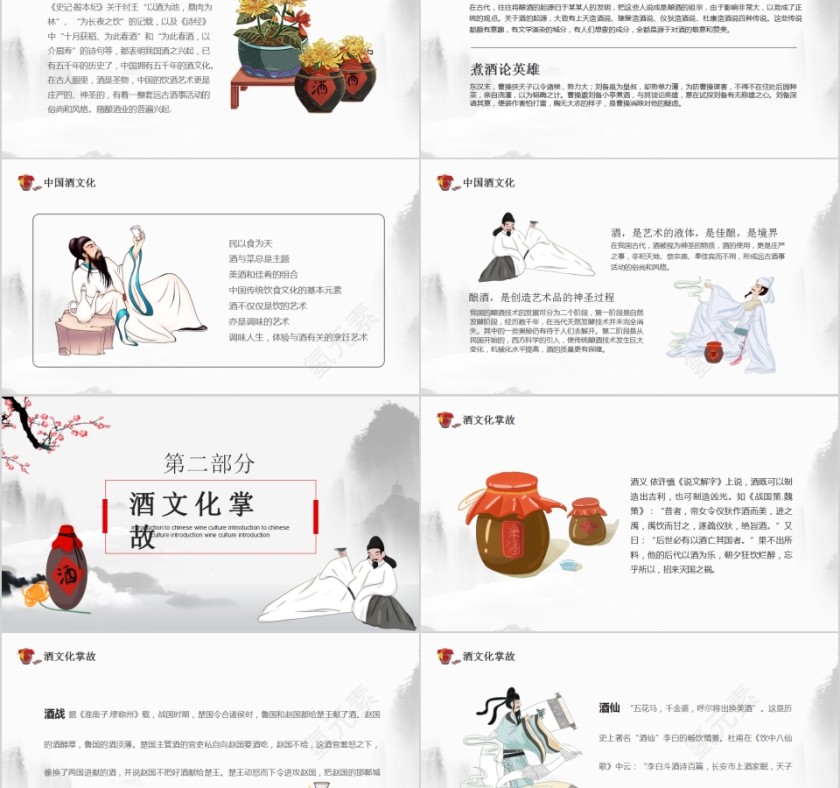 清新花卉中国酒文化PPT模板第2张